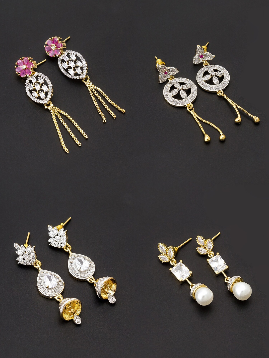 

aadita White & Gold-Toned Set of 4 Contemporary Drop Earrings