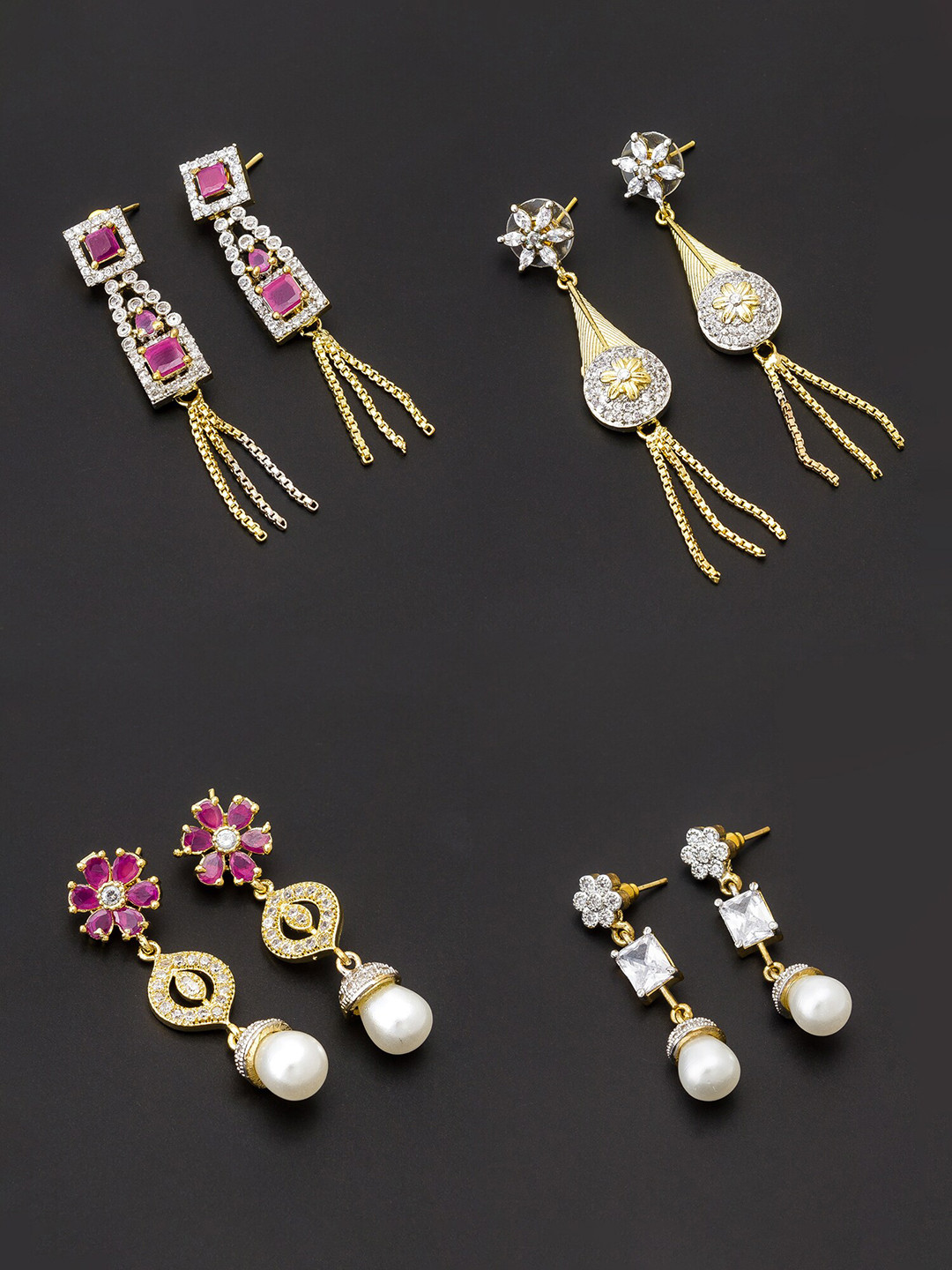 

aadita White & Gold-Toned Set of 4 Contemporary Drop Earrings