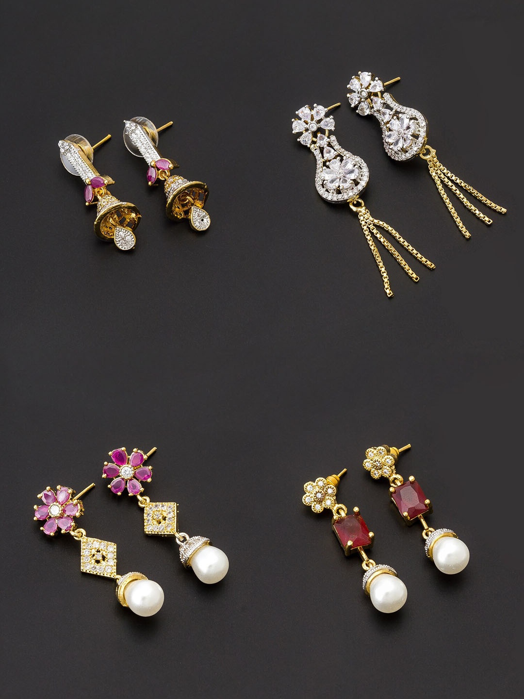 

aadita White & White Gold-Plated Set of 4 Contemporary Drop Earrings