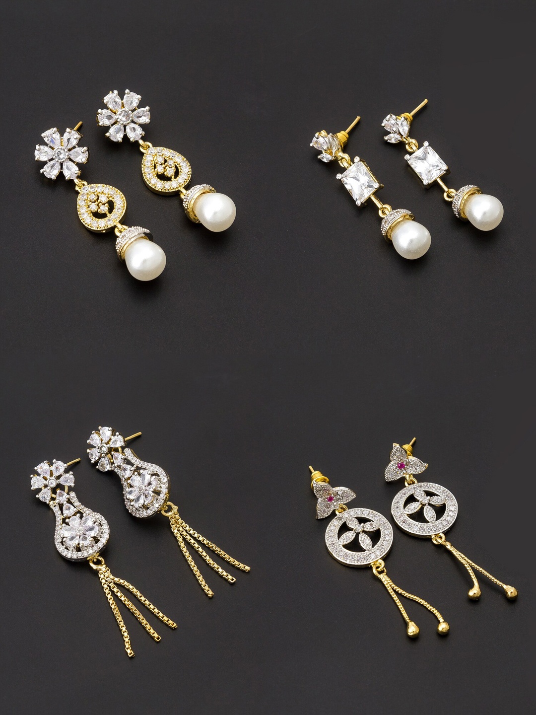

aadita White & Gold-Plated Set of 4 Contemporary Drop Earrings
