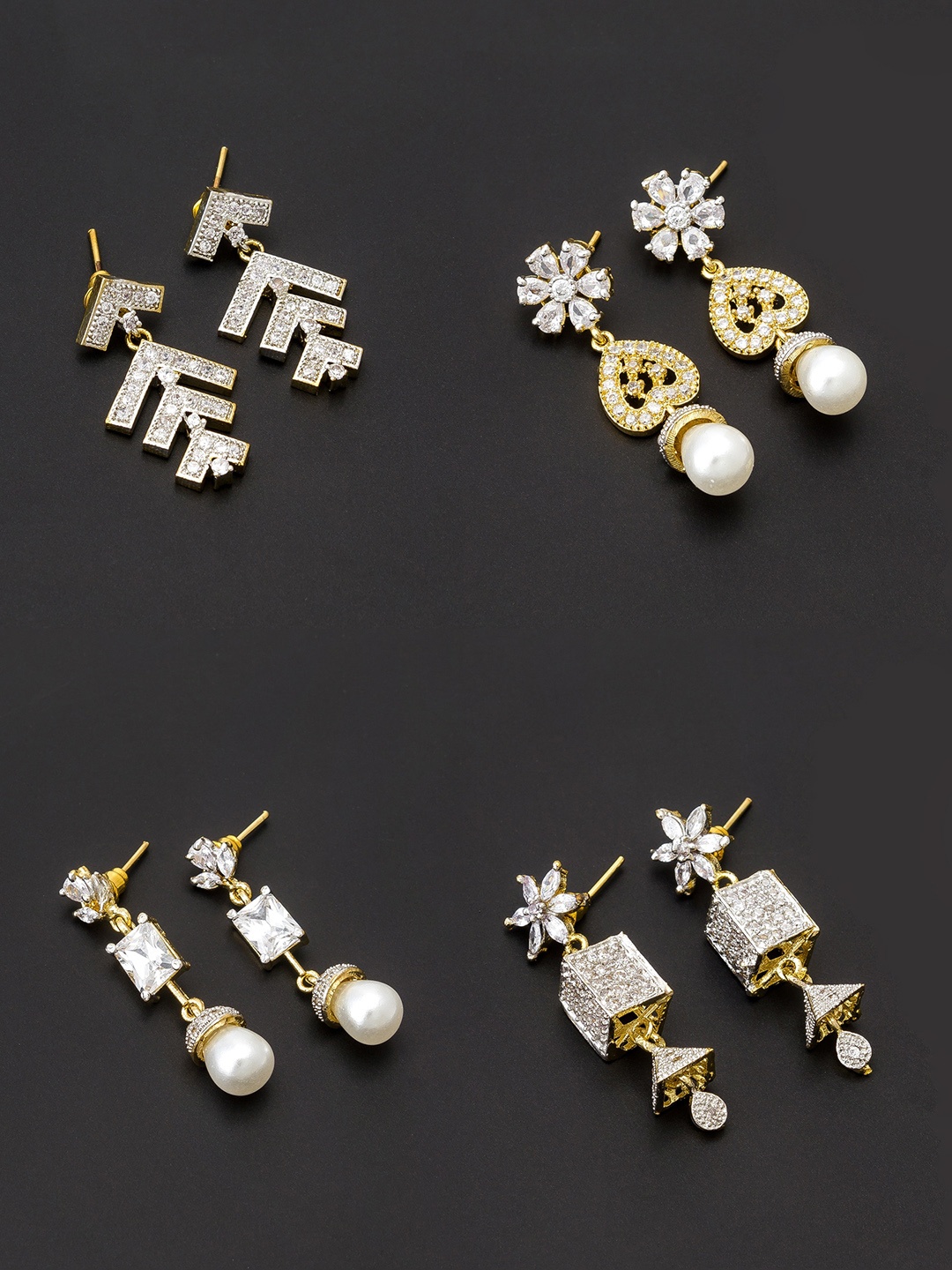 

aadita White & Gold-Toned Set of 4 Contemporary Drop Earrings