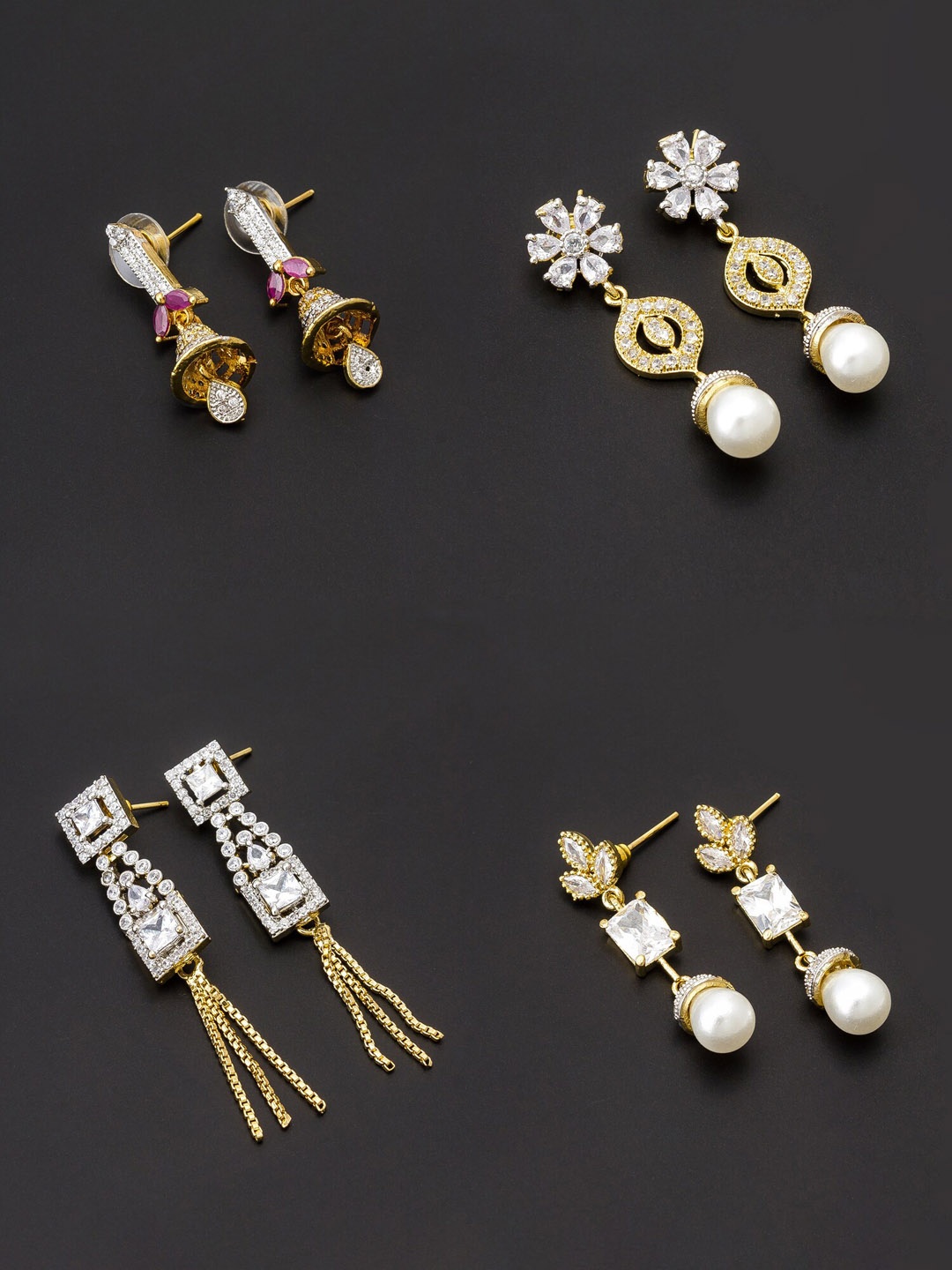 

aadita Gold Plated Pack of 4 Contemporary Drop Earrings