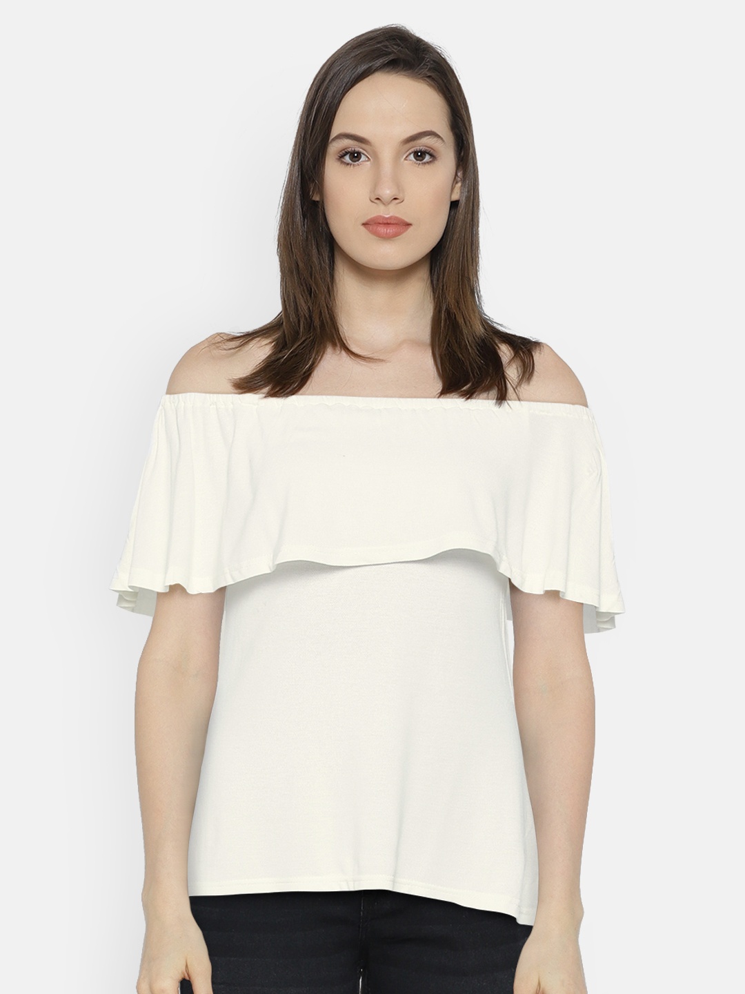 

AND Women Off-White Solid Bardot Top