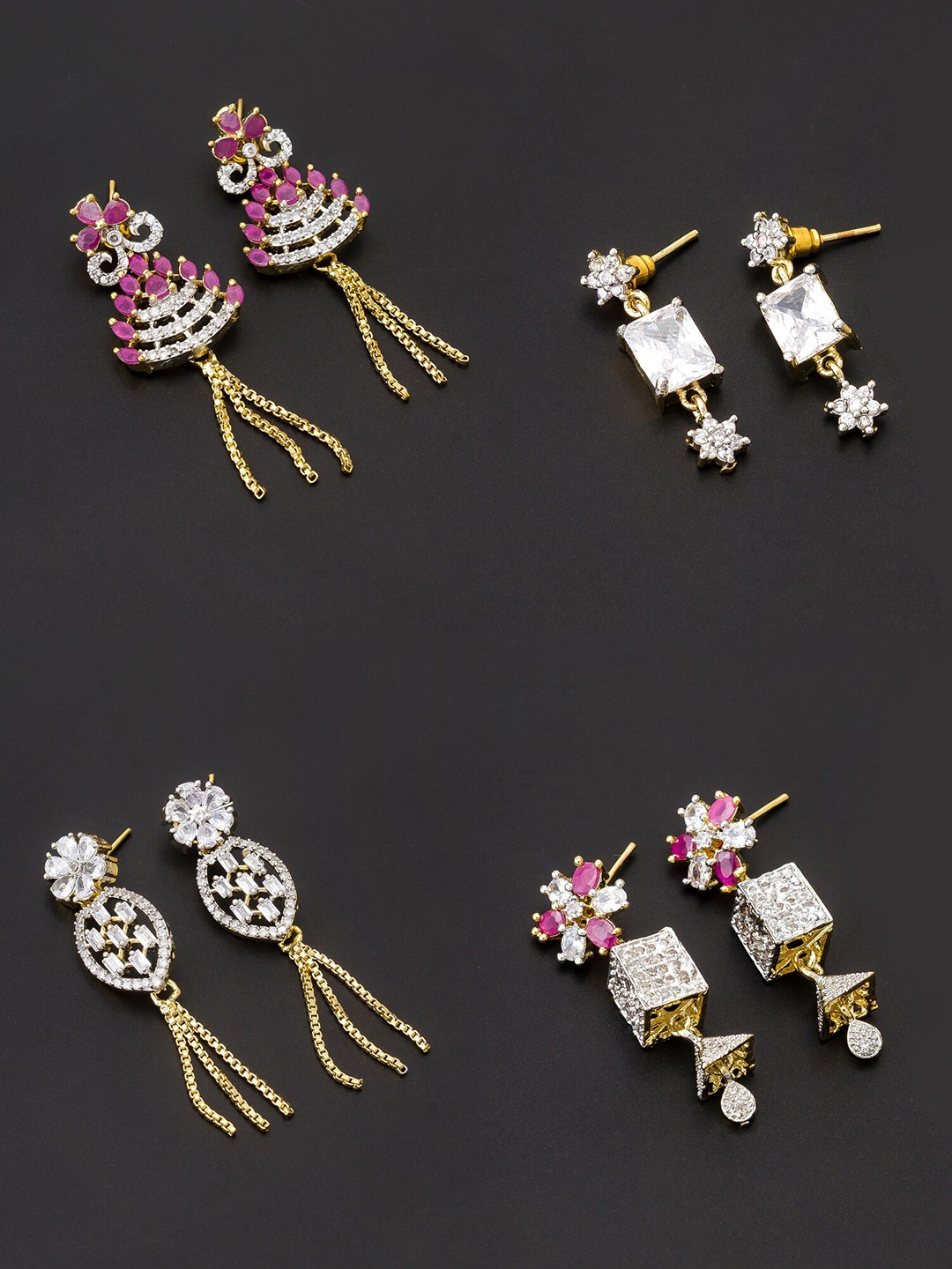 

aadita White & Gold-Toned Set of 4 Contemporary Drop Earrings