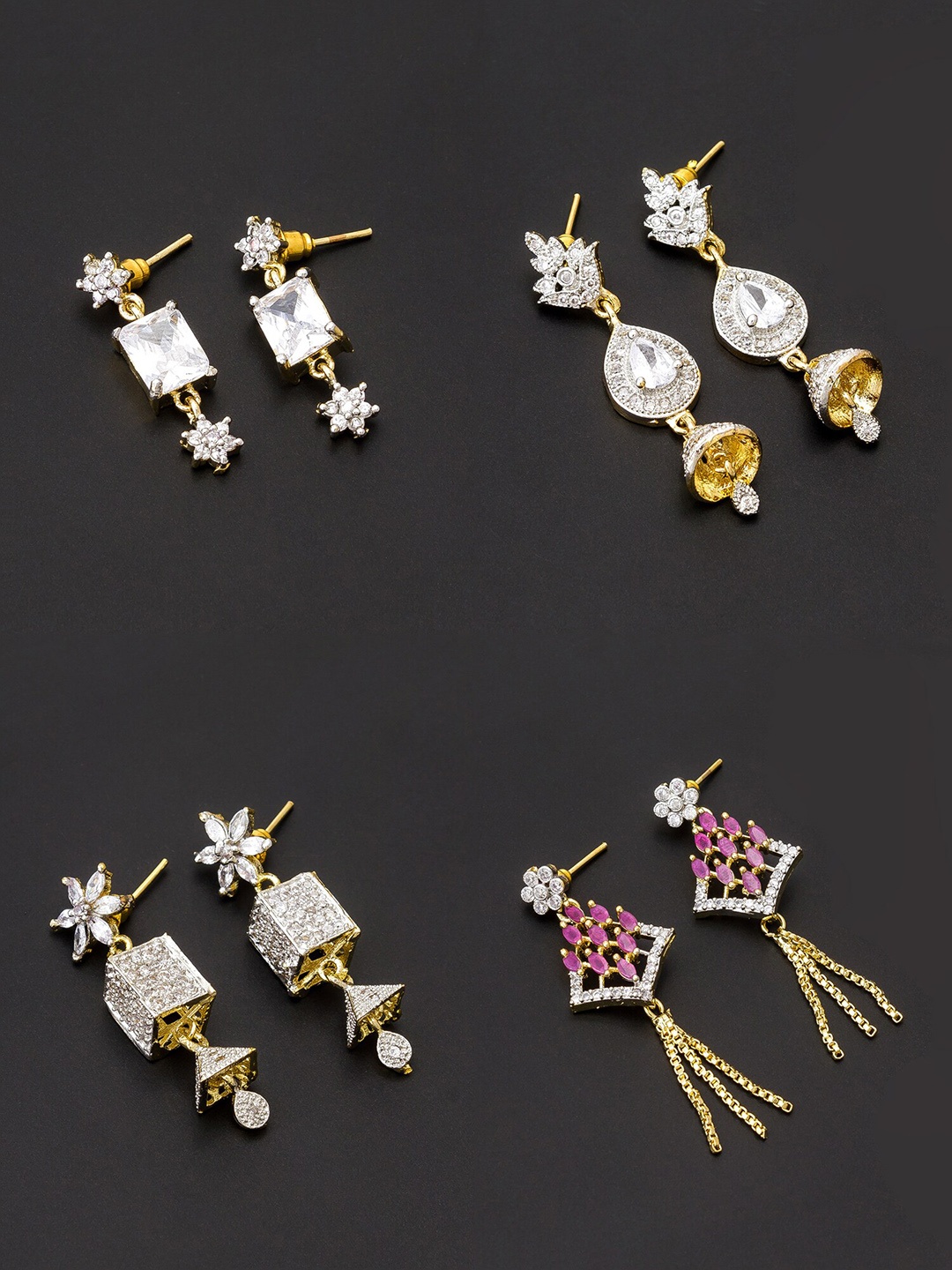 

aadita White & Gold-Toned Set of 4 Contemporary Drop Earrings
