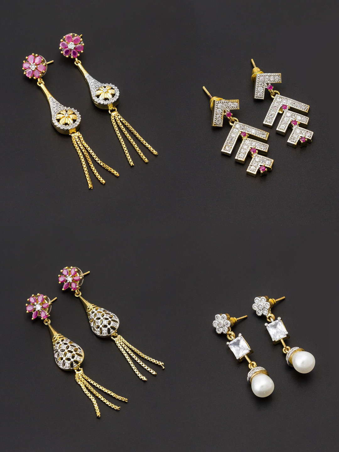 

aadita White & Gold-Toned Set of 4 Contemporary Drop Earrings