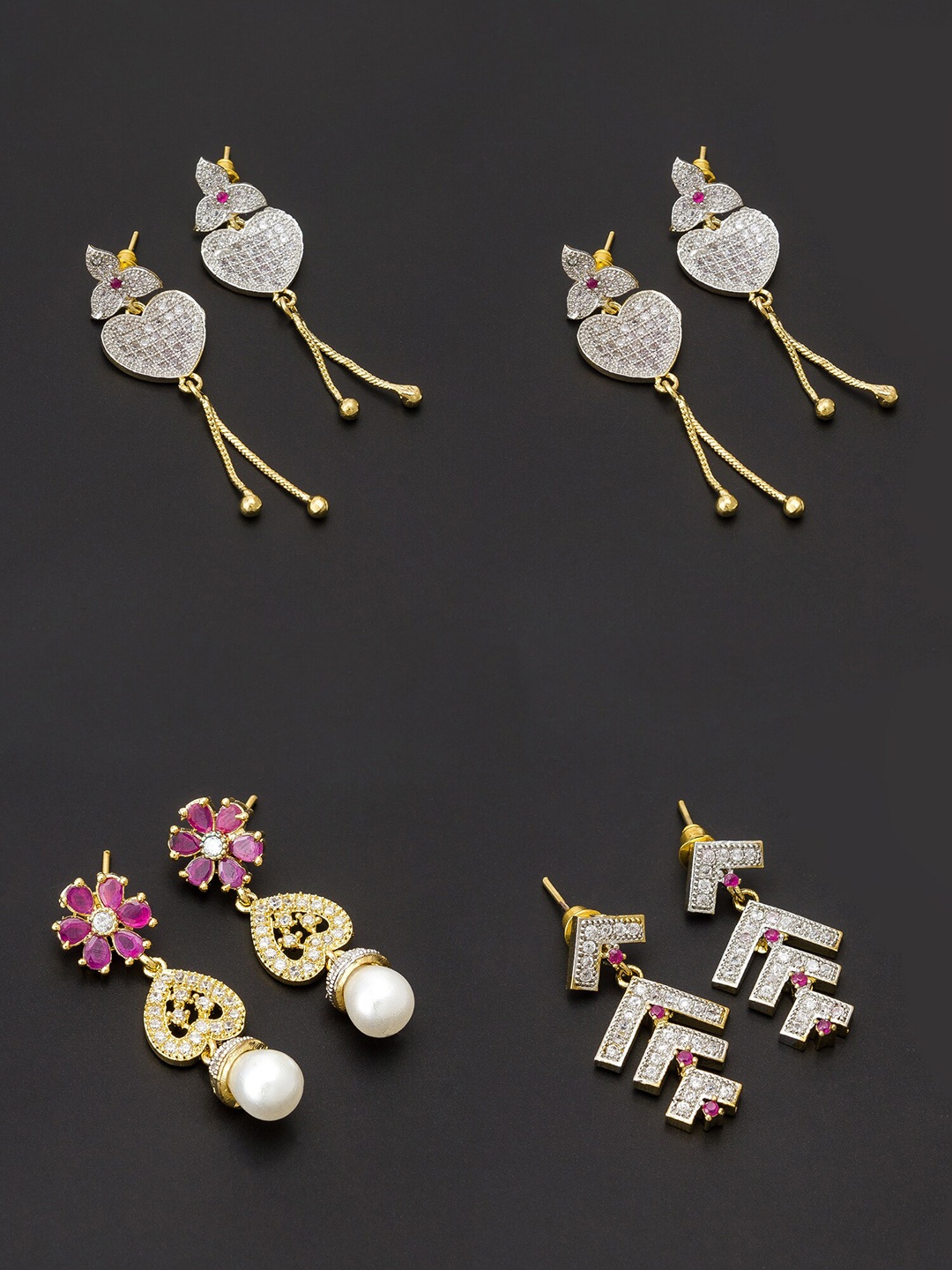 aadita White & Gold-Plated Set of 4 Contemporary Drop Earrings