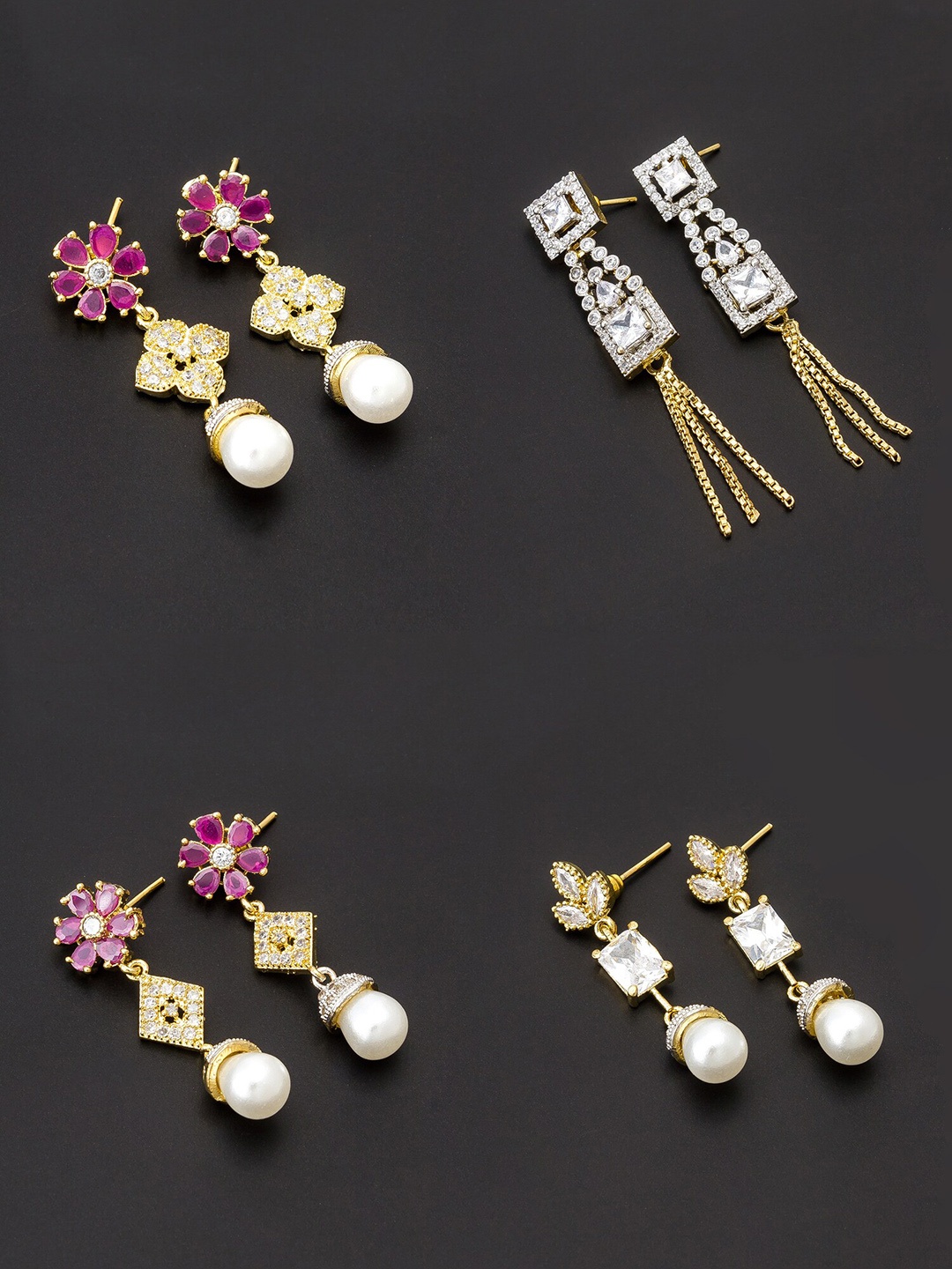 

aadita White & Gold-Toned Set of 4 Contemporary Drop Earrings