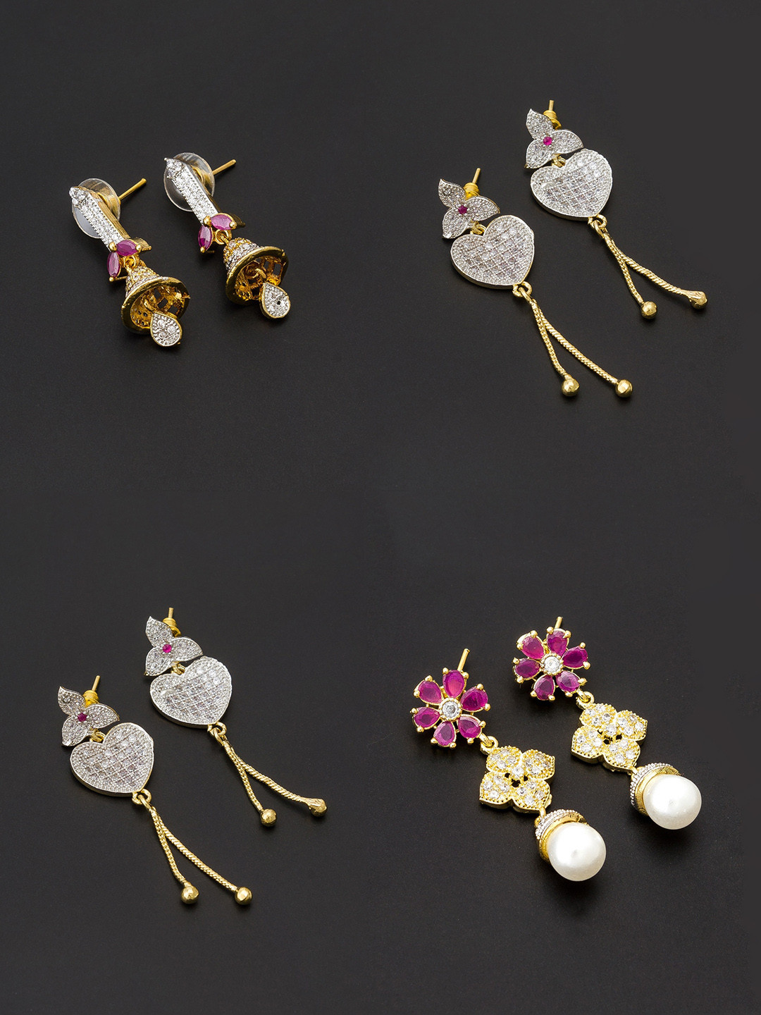 

aadita White & Gold-Toned Set of 4 Contemporary Drop Earrings