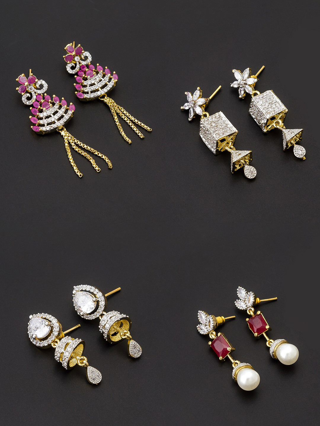 

aadita White & Gold-Toned Set of 4 Contemporary Drop Earrings