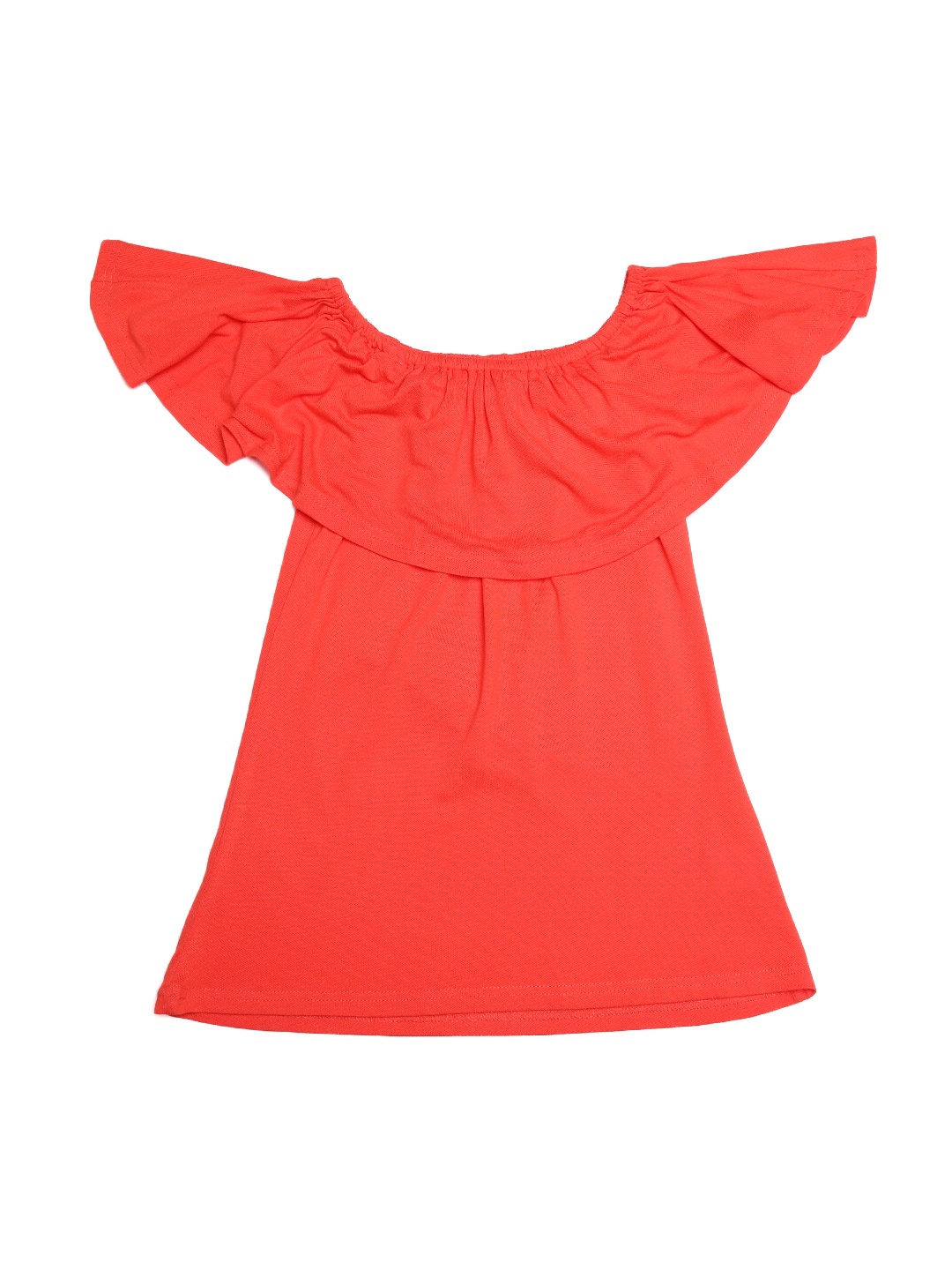 

AND Women Coral Orange Solid Bardot Top