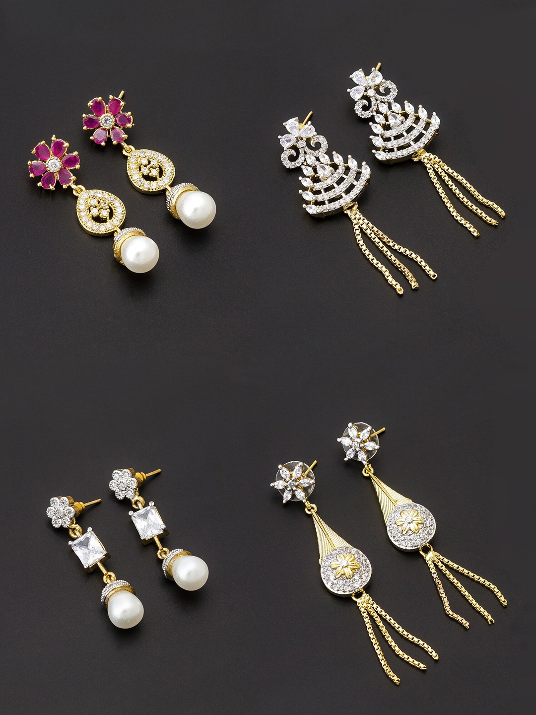 

aadita White & Gold-Toned Set of 4 Contemporary Drop Earrings