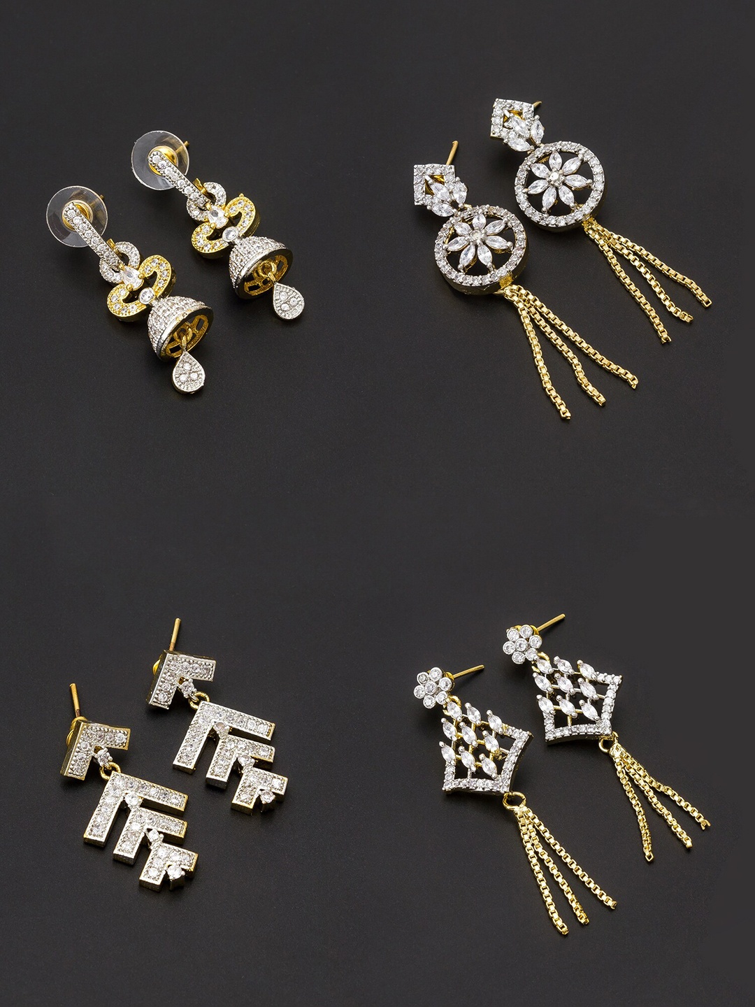 

aadita White & Gold-Plated Set of 4 Contemporary Drop Earrings