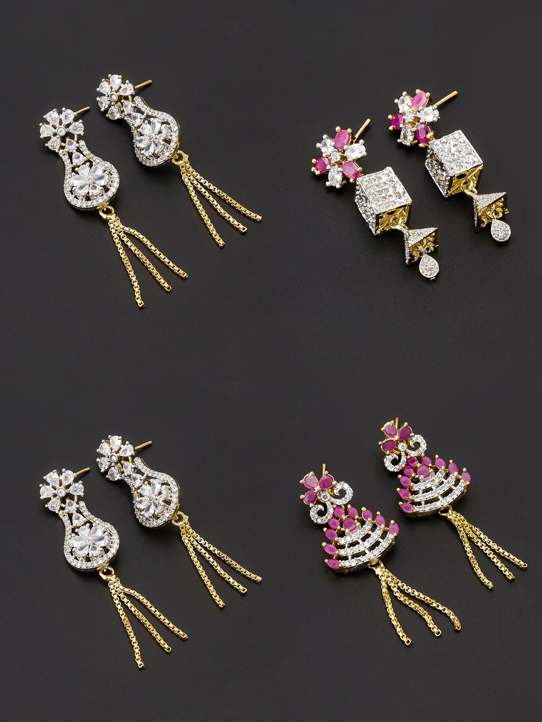 aadita White & Gold-Toned Set of 4 Contemporary Drop Earrings