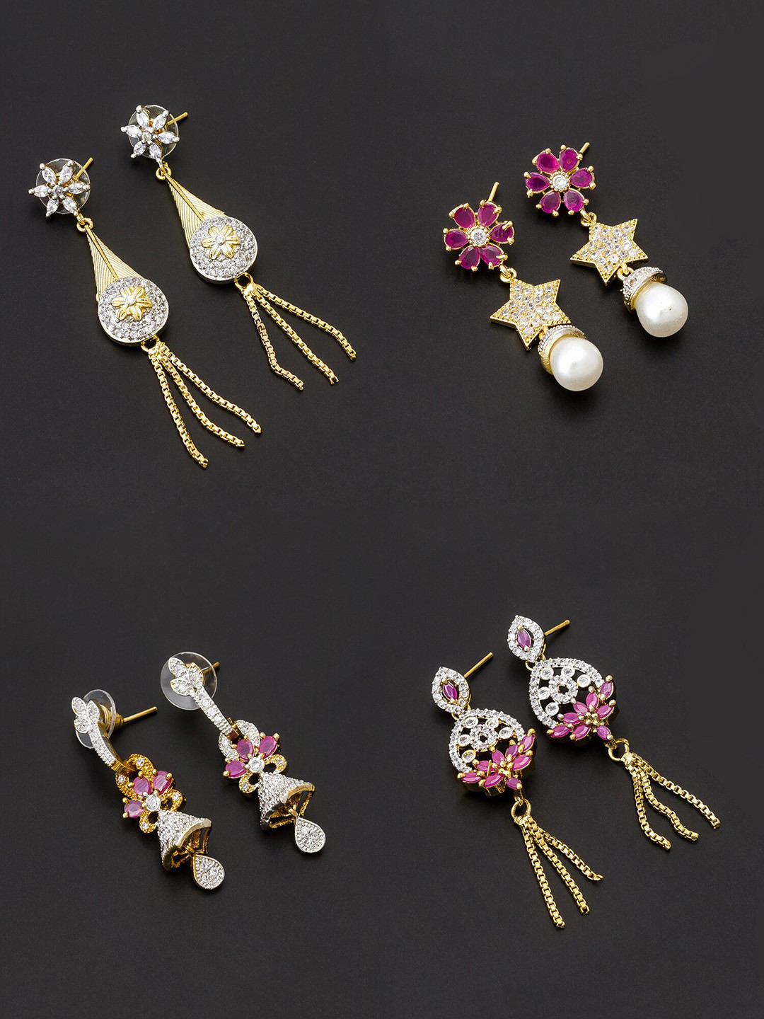

aadita White & Gold-Toned Set of 4 Contemporary Drop Earrings