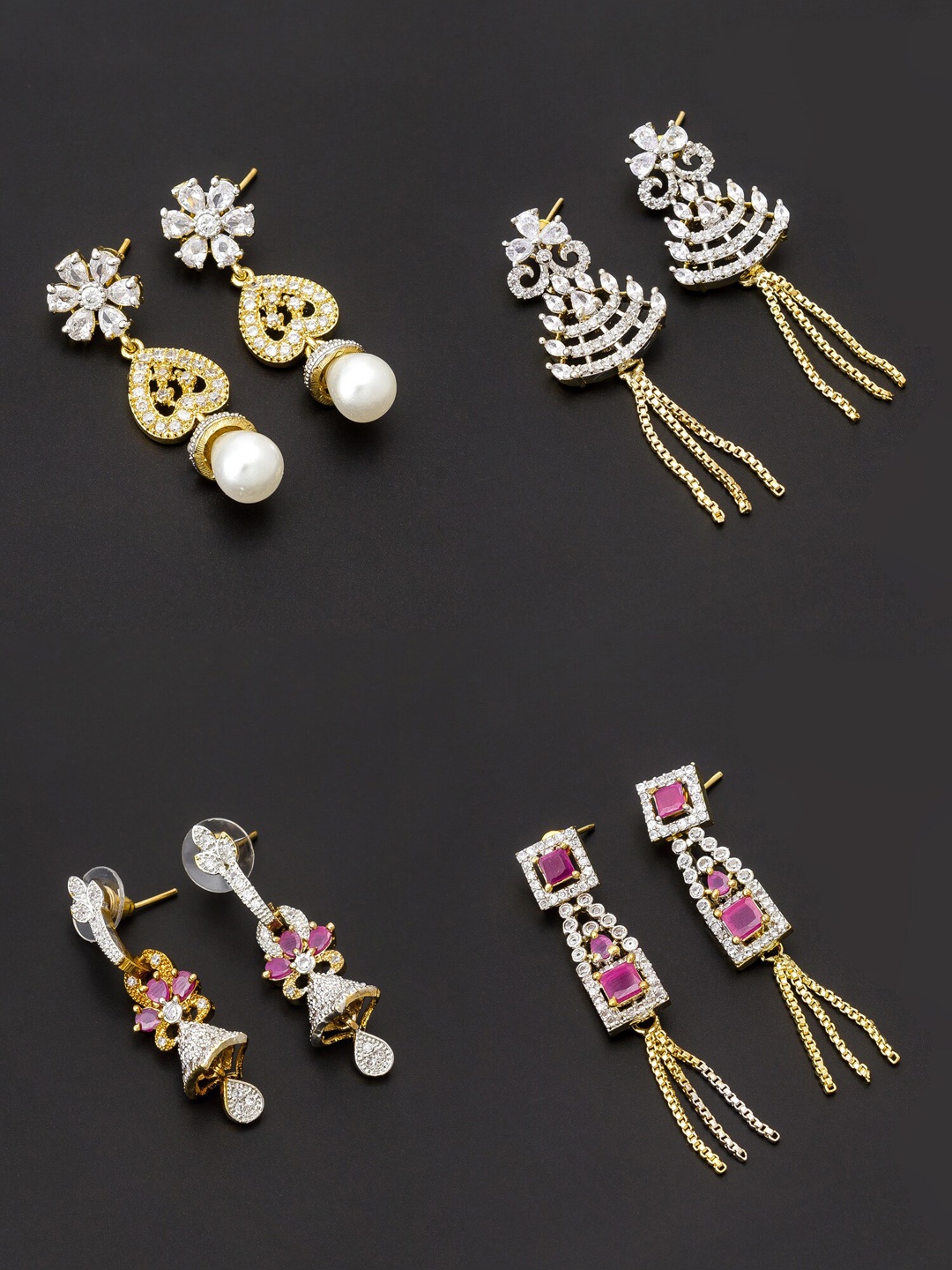 

aadita White & Gold-Plated Set of 4 Contemporary Drop Earrings