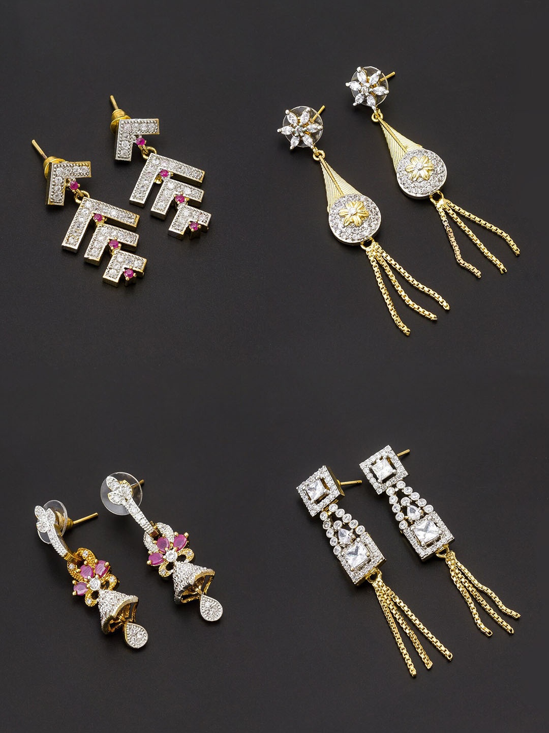 

aadita White & Gold-Toned Set of 4 Contemporary Drop Earrings