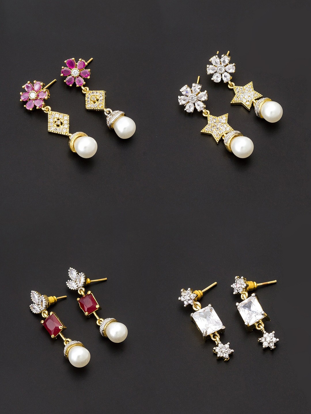 

aadita White & Gold-Toned Set of 4 Contemporary Drop Earrings