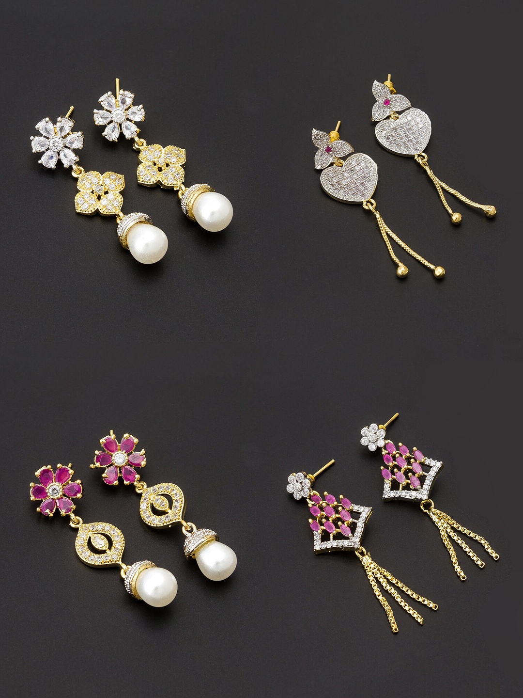 

aadita White & Gold-Toned Set of 4 Contemporary Drop Earrings