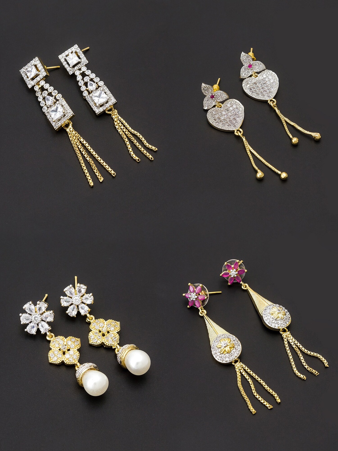 

aadita White & Gold-Toned Set of 4 Contemporary Drop Earrings