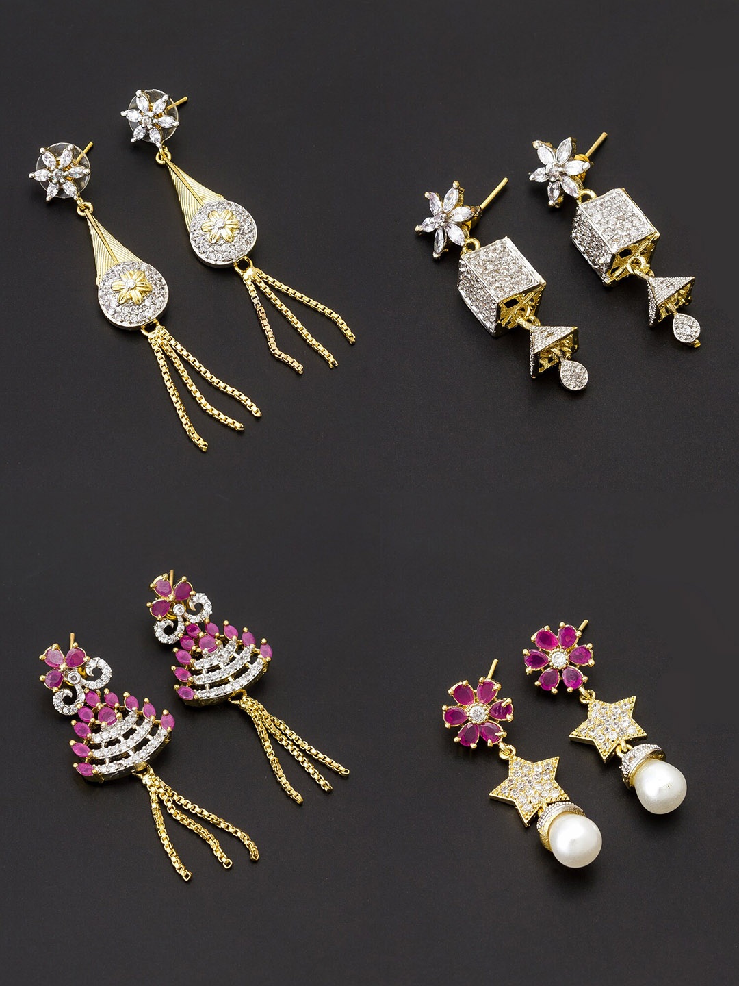 

aadita White & Gold-Toned Contemporary Set of 4 Drop Earrings