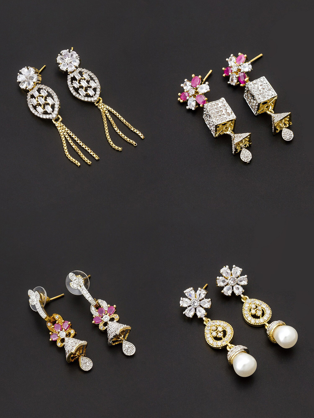 

aadita White & Gold-Toned Set of 4 Contemporary Drop Earrings