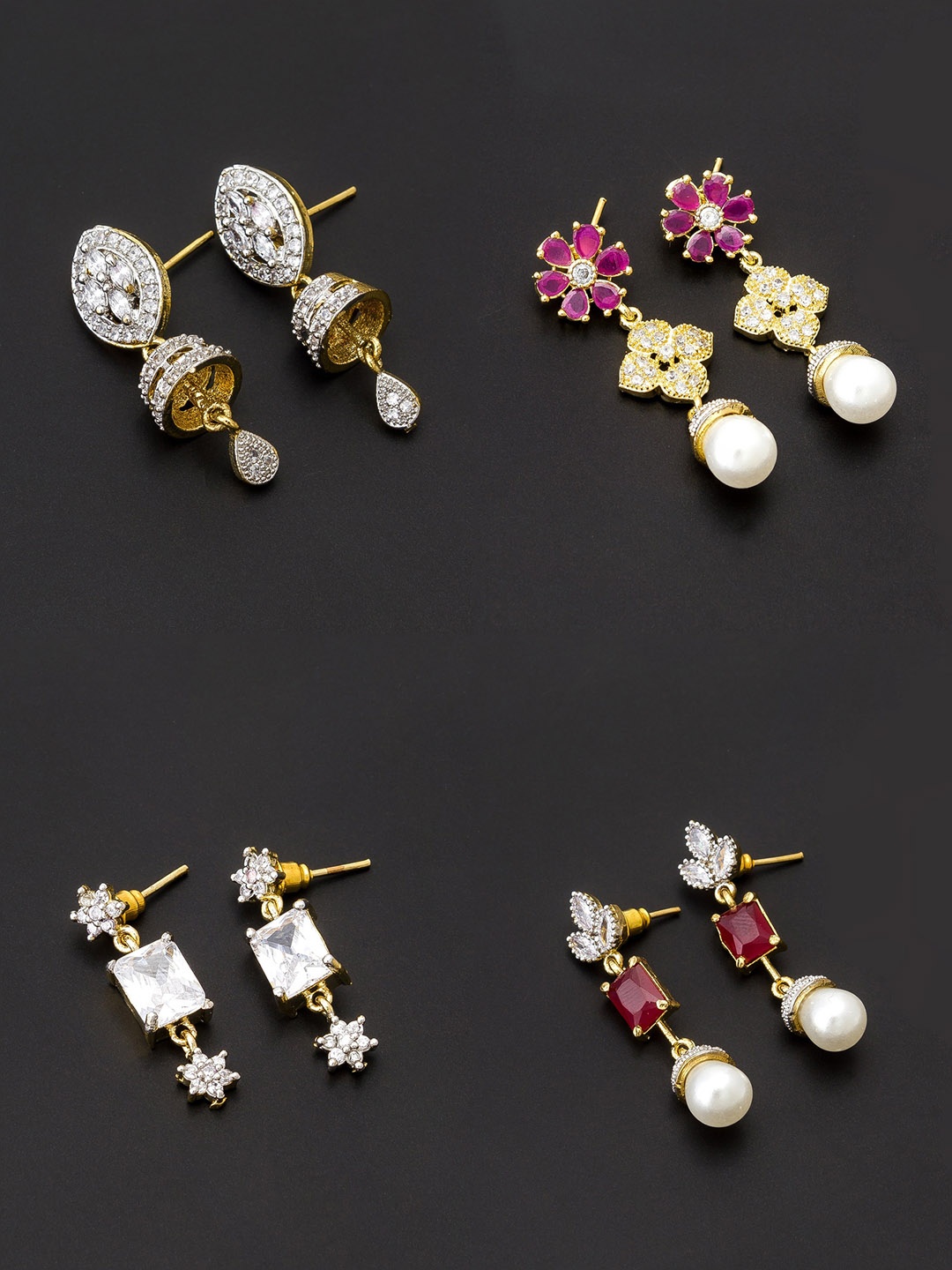 

aadita White & Gold-Toned Set of 4 Contemporary Drop Earrings