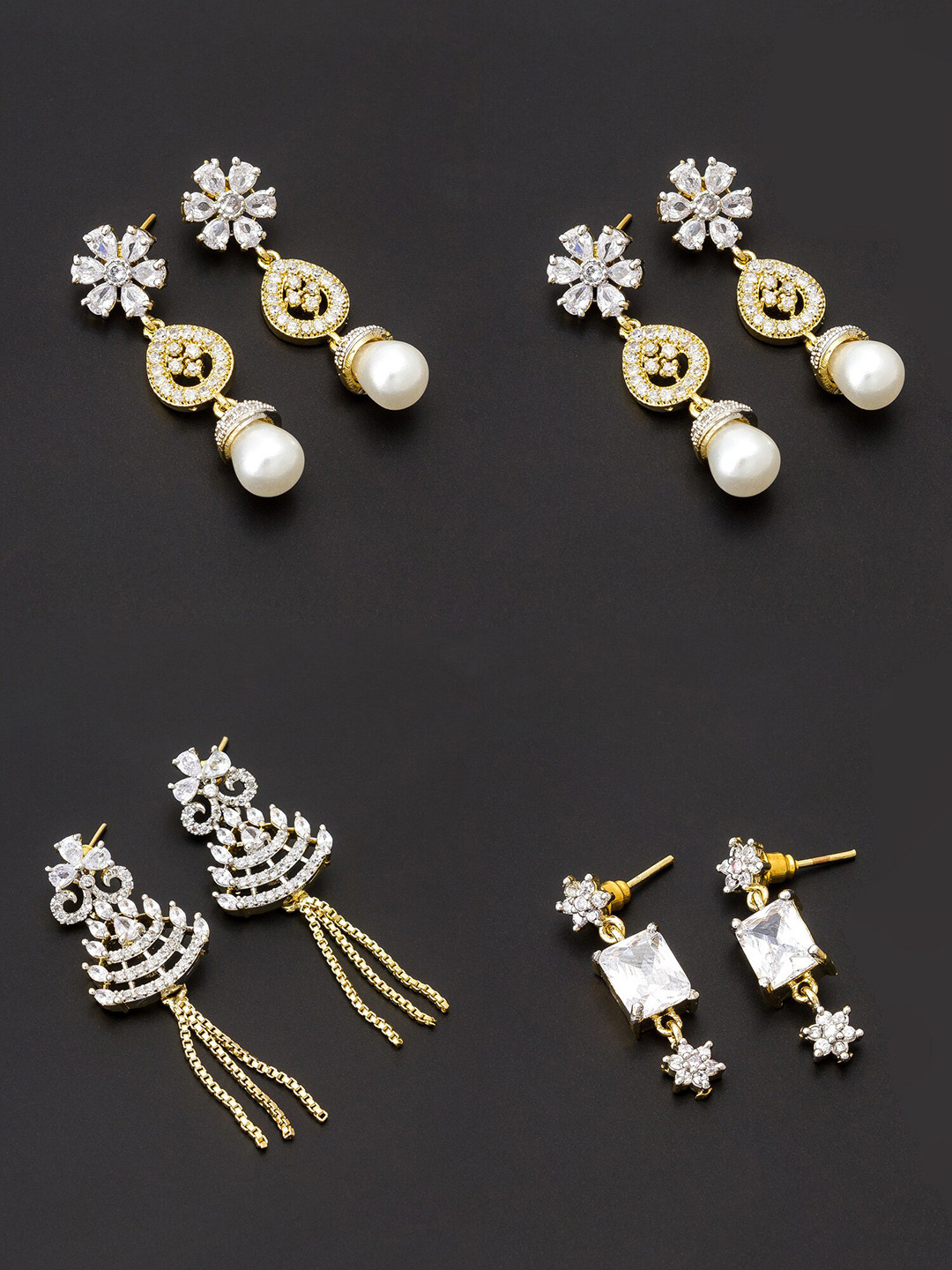 

aadita White & Gold-Toned Set of 4 Contemporary Drop Earrings