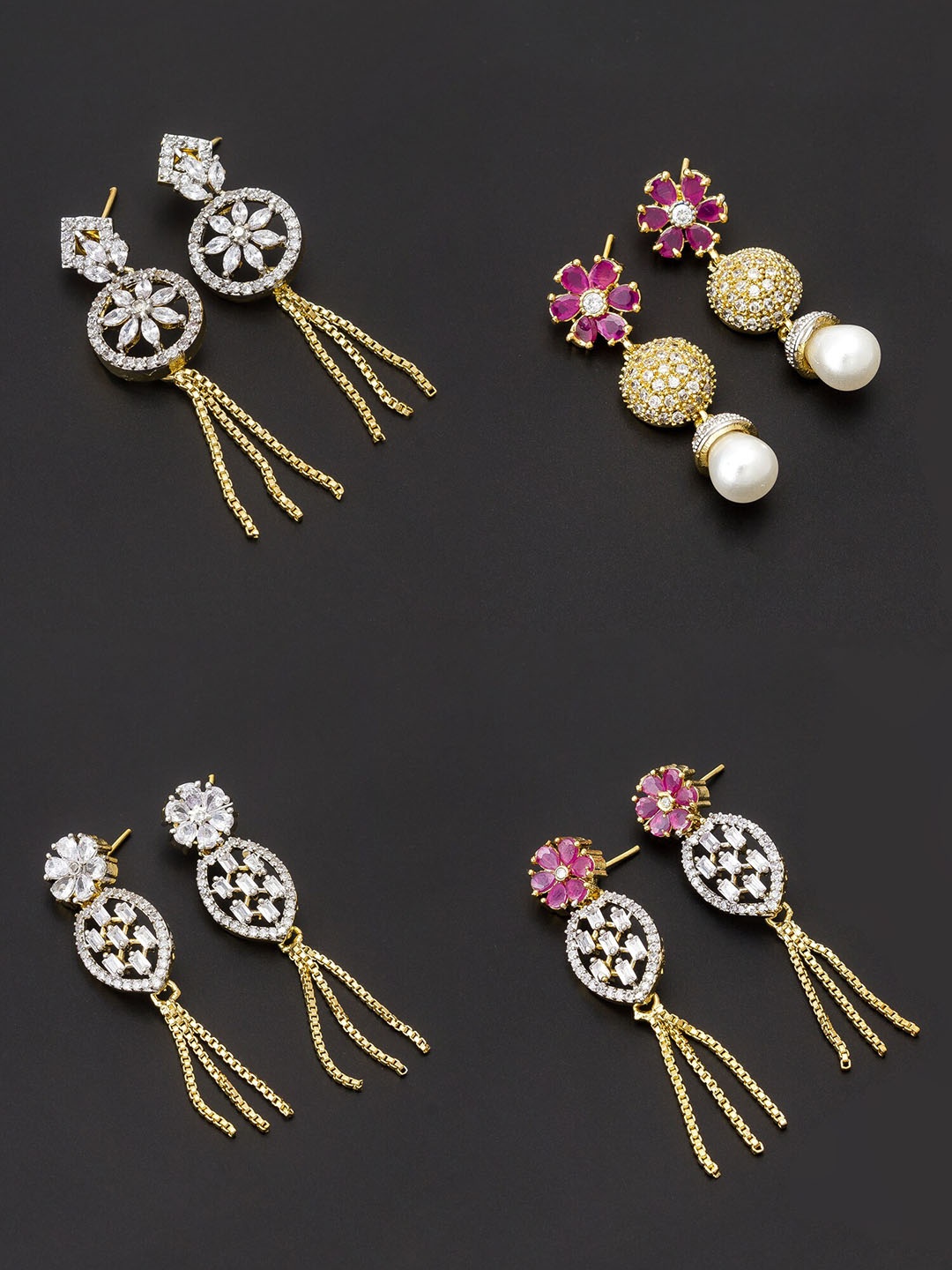 

aadita White & Gold-Toned Set of 4 Contemporary Drop Earrings