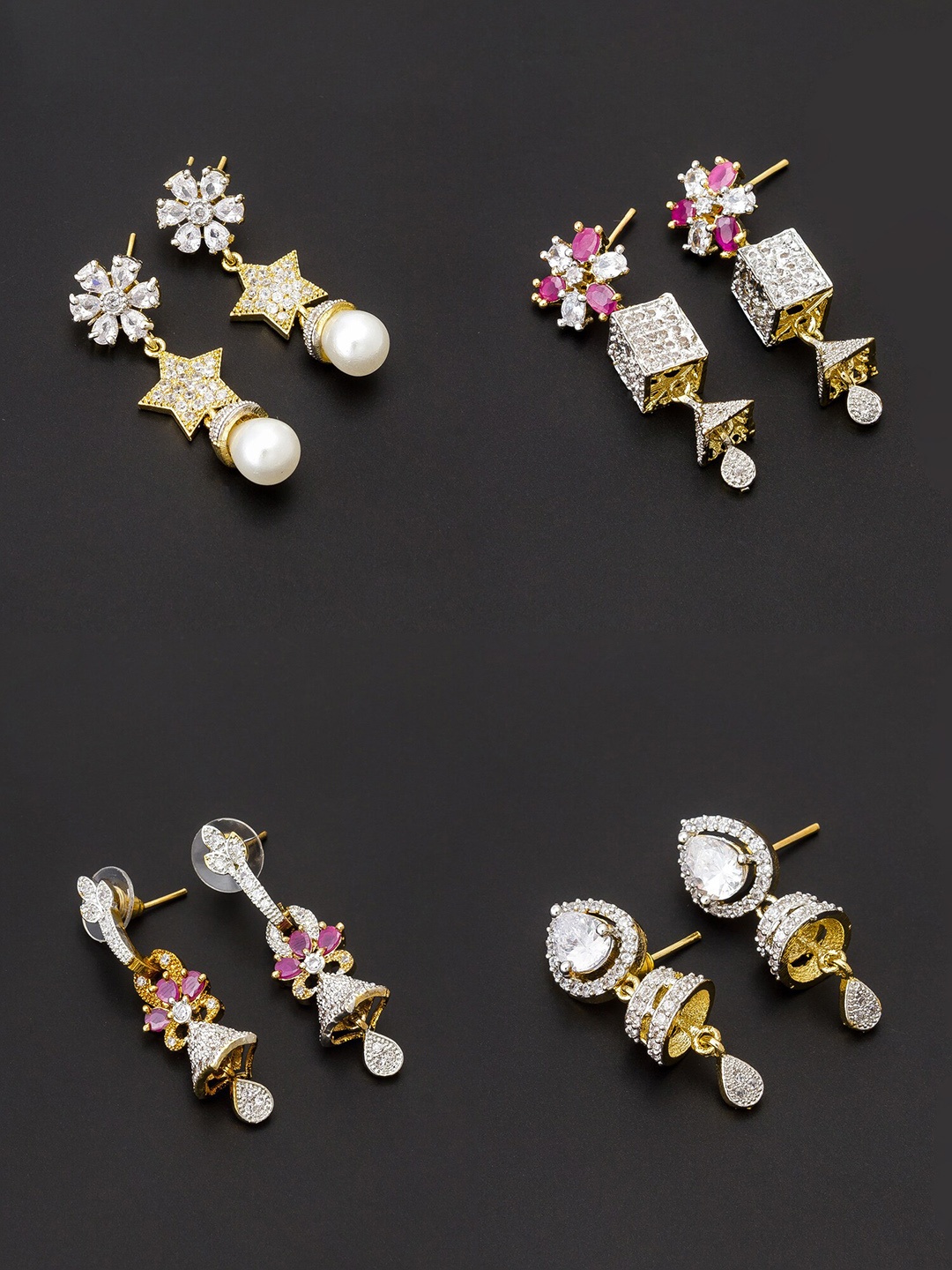 

aadita White & Gold-Toned Set of 4 Contemporary Drop Earrings