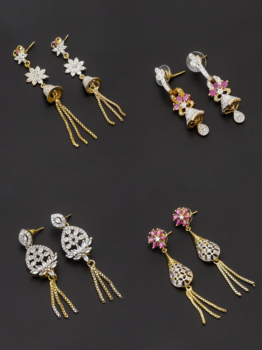 aadita White & Gold-Plated Set of 4 Contemporary Drop Earrings