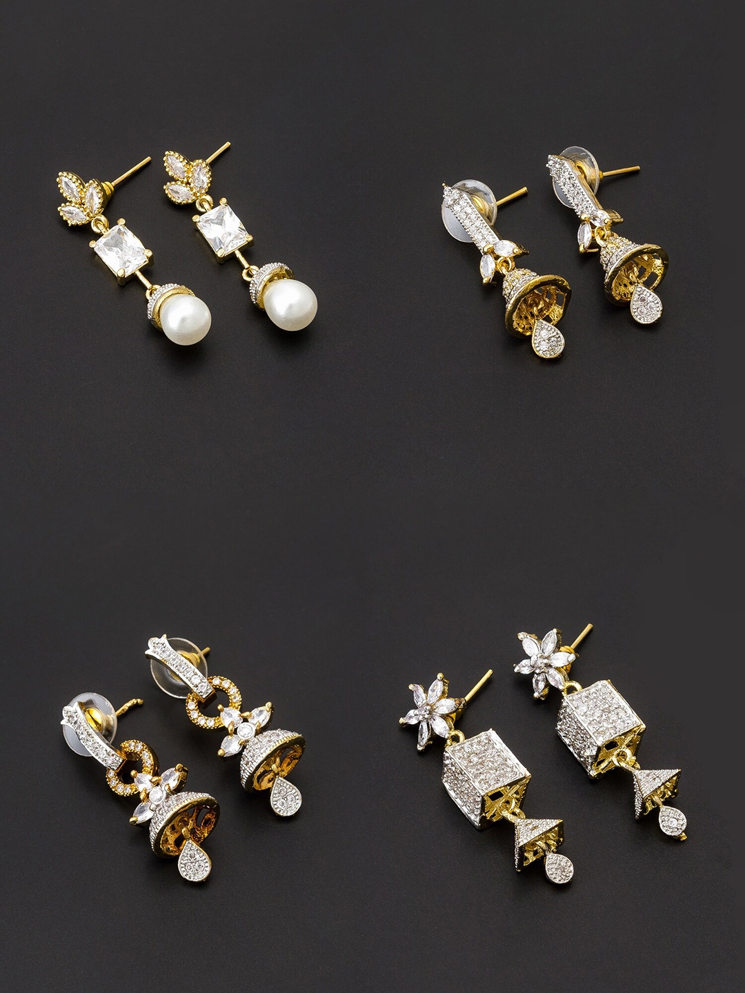 

aadita White & Gold-Plated Set of 4 Contemporary Drop Earrings