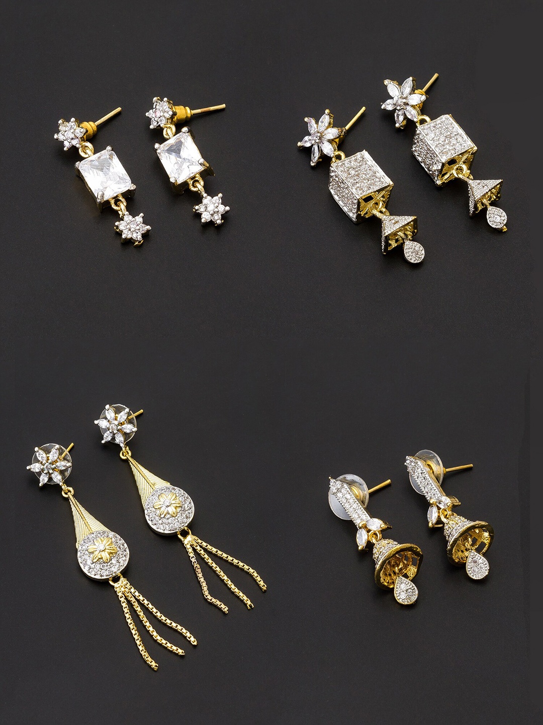 

aadita White & Gold-Plated Set of 4 Contemporary Drop Earrings