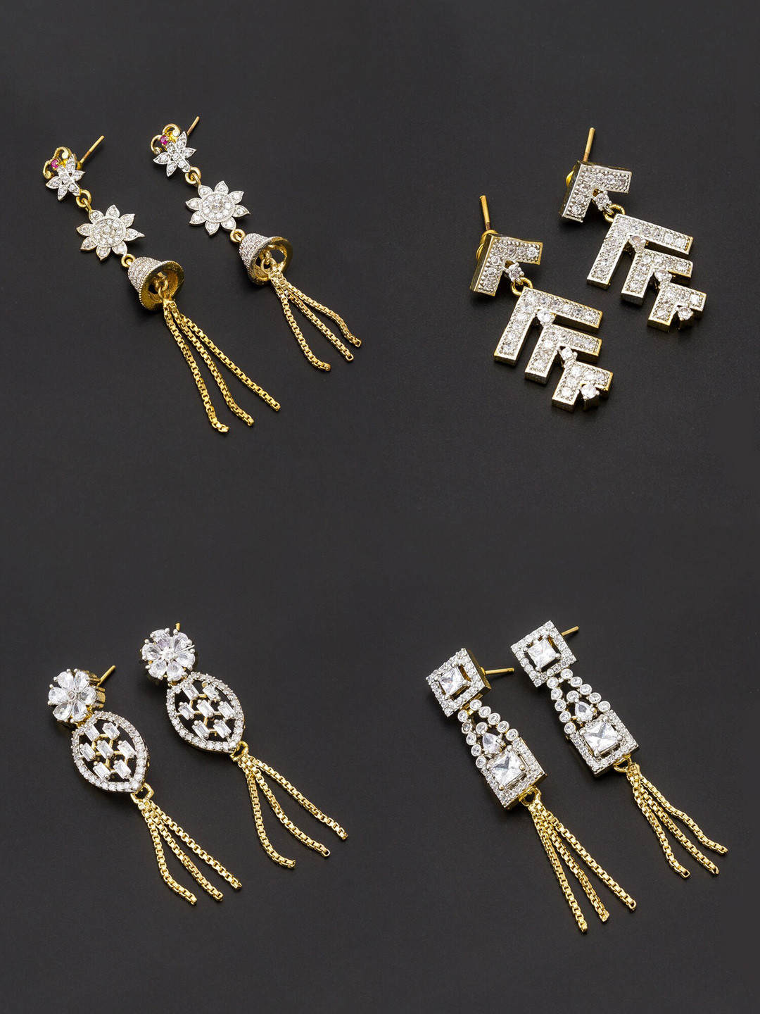 

aadita White & Gold-Plated Set of 4 Contemporary Drop Earrings