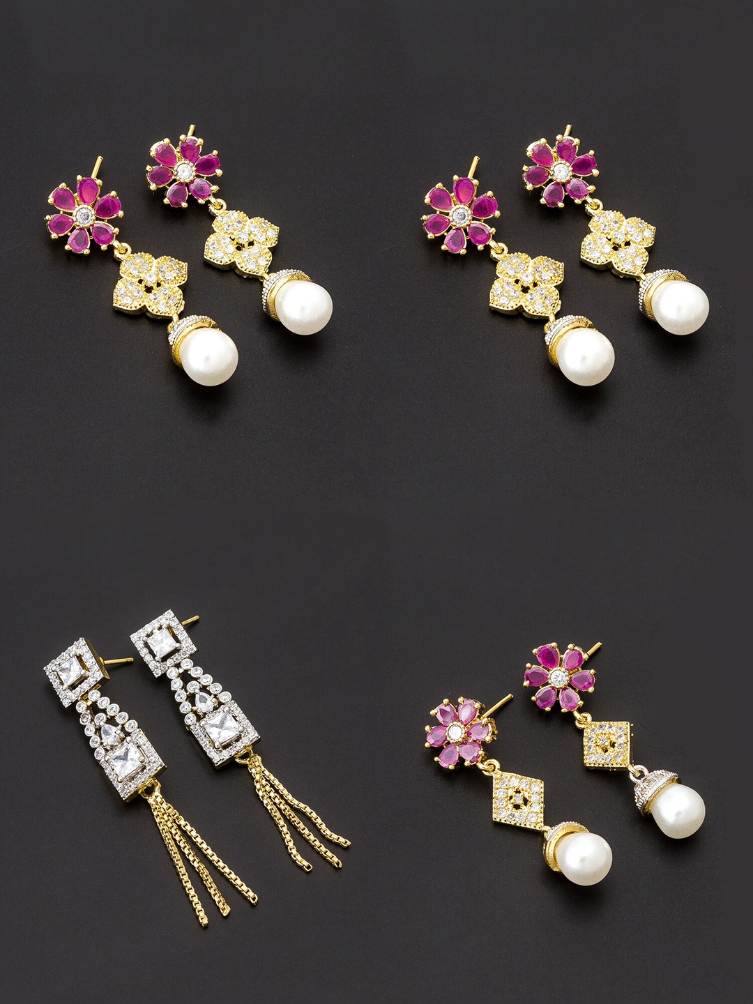 

aadita Pink & Gold-Toned Set of 4 Contemporary Drop Earrings