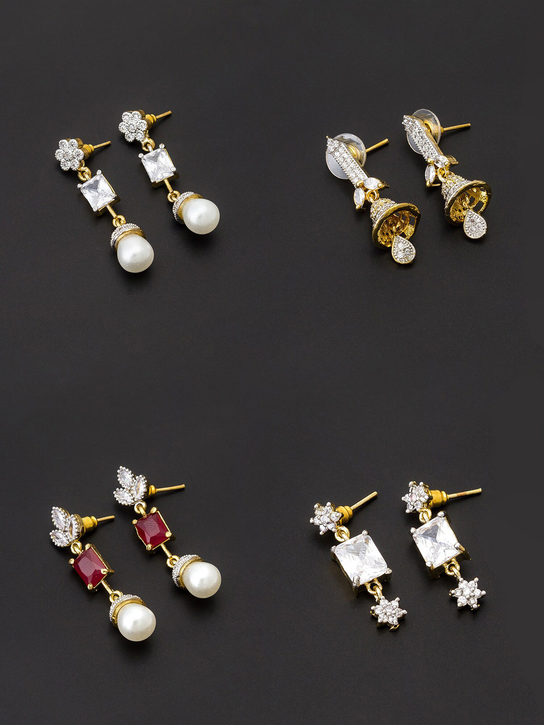 

aadita White & Gold-Plated Set of 4 Contemporary Drop Earrings