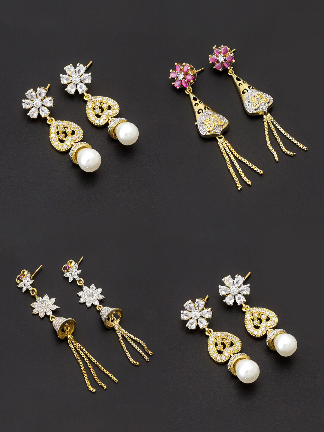 

aadita White & Gold-Plated Set of 4 Contemporary Drop Earrings