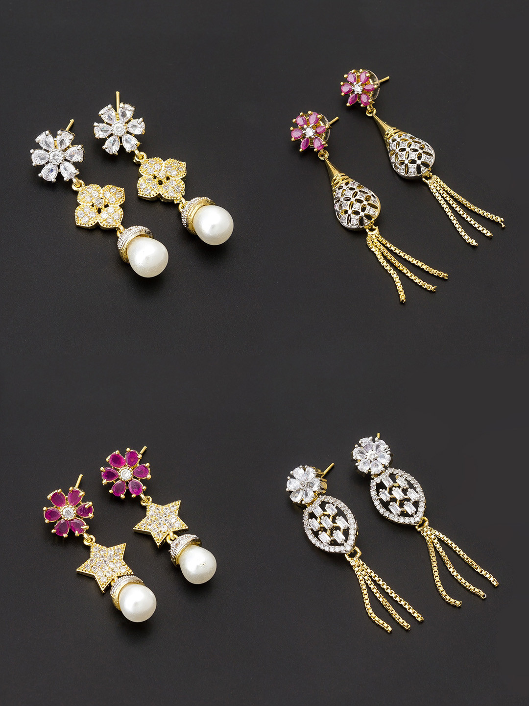 

aadita White & Gold-Toned Set of 4 Contemporary Drop Earrings