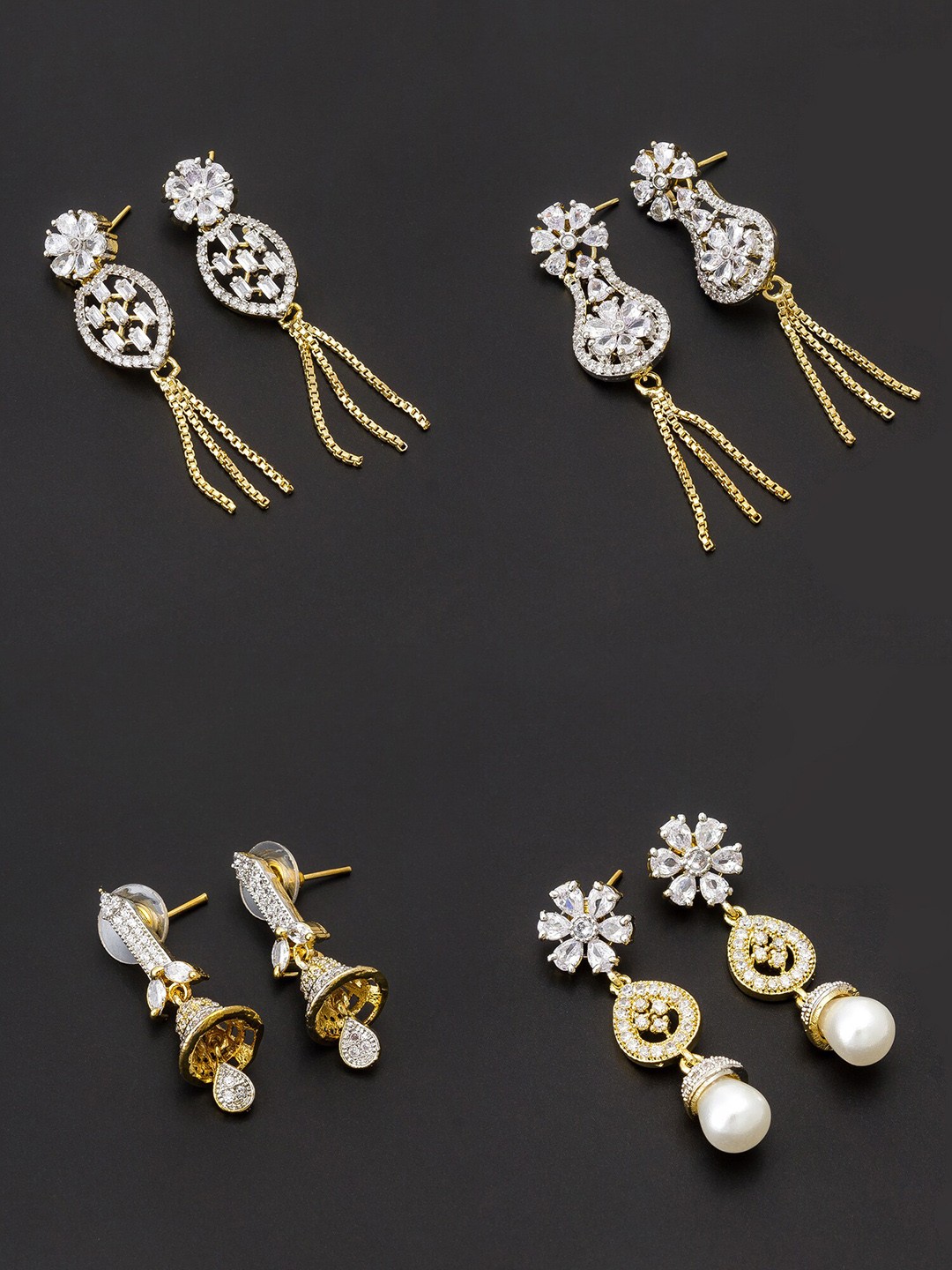 

aadita White & Gold-Toned Set of 4 Contemporary Drop Earrings