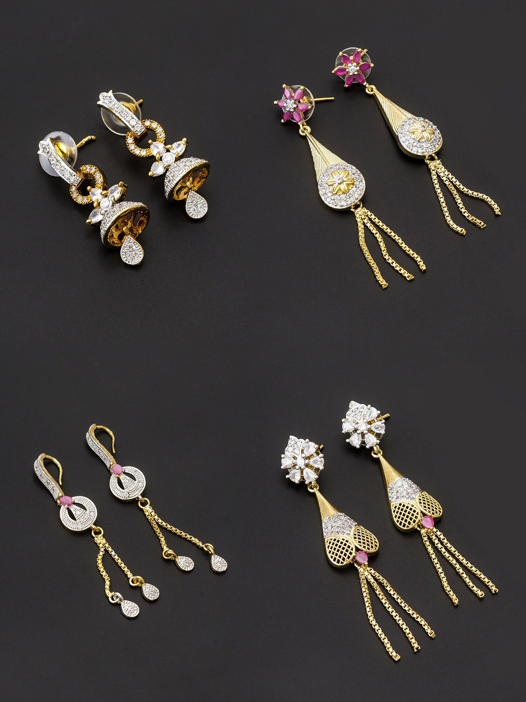 

aadita White & Gold-Plated Set of 4 Contemporary Drop Earrings