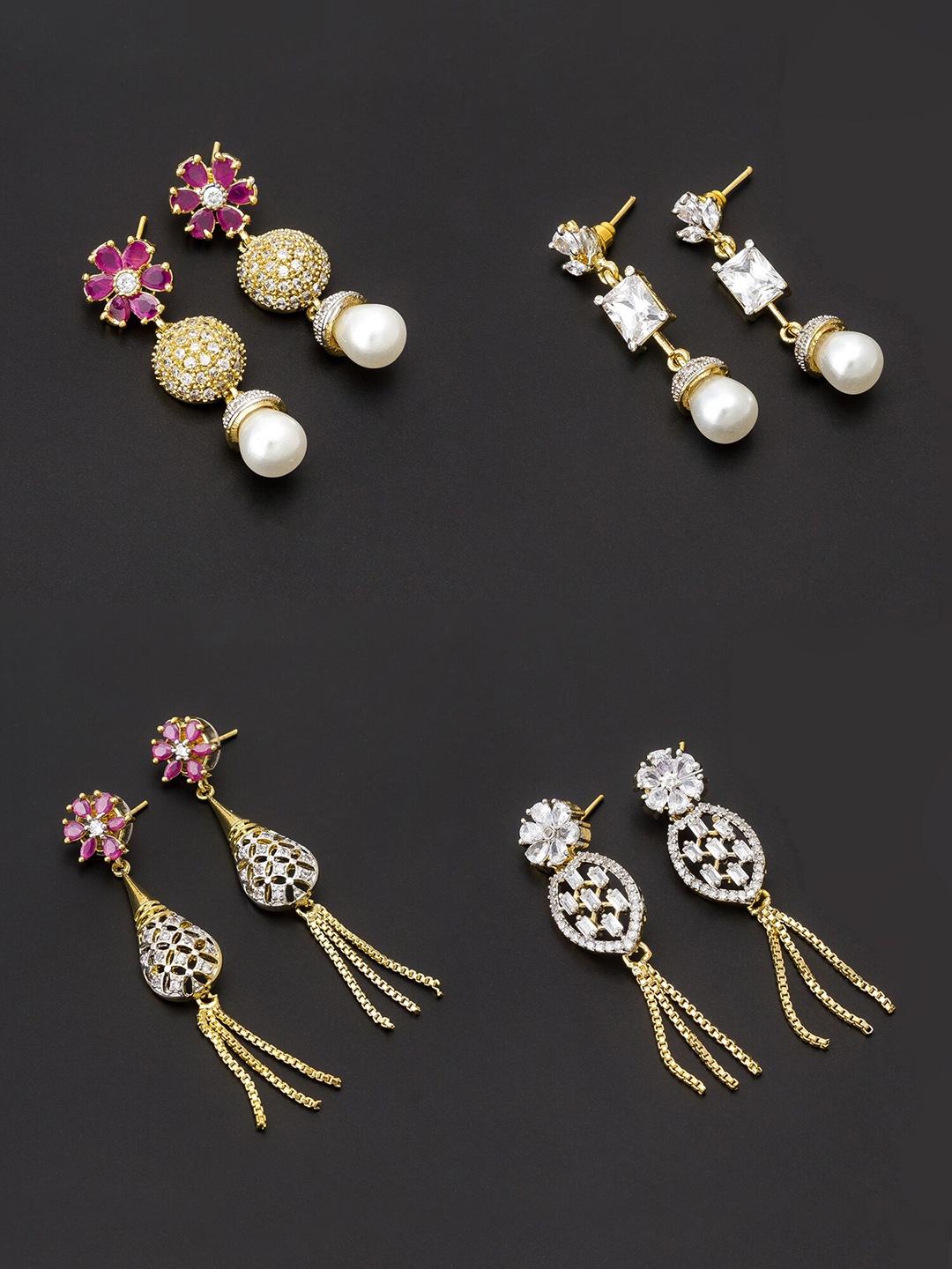 

aadita White & Gold-Toned Set of 4 Contemporary Drop Earrings
