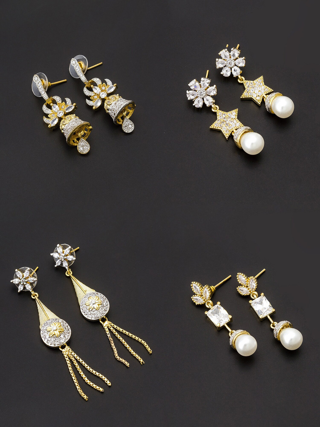 

aadita White & Gold-Toned Set of 4 Contemporary Drop Earrings
