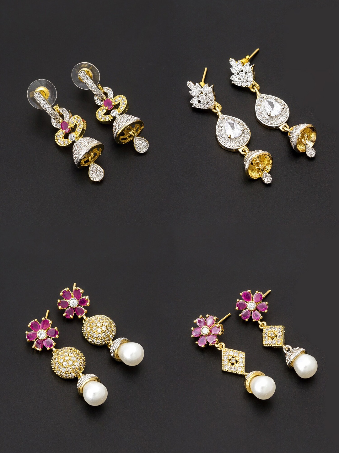 

aadita White & Gold-Toned Set of 4 Contemporary Drop Earrings