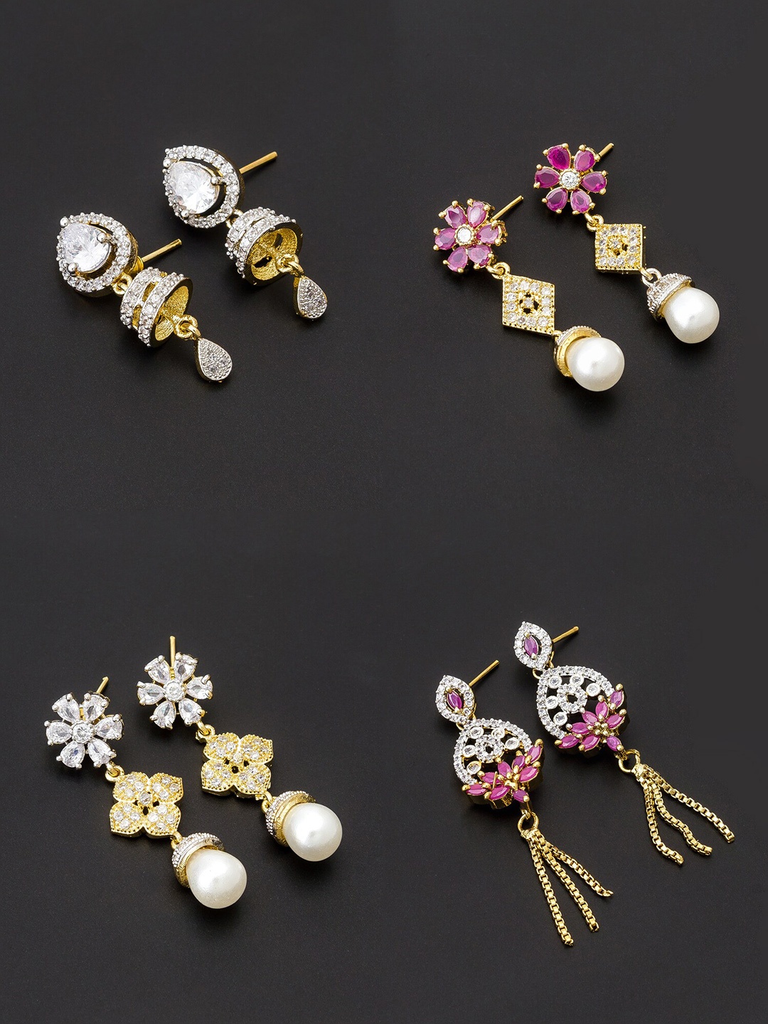 

aadita White & Gold-Toned Set of 4 Contemporary Drop Earrings