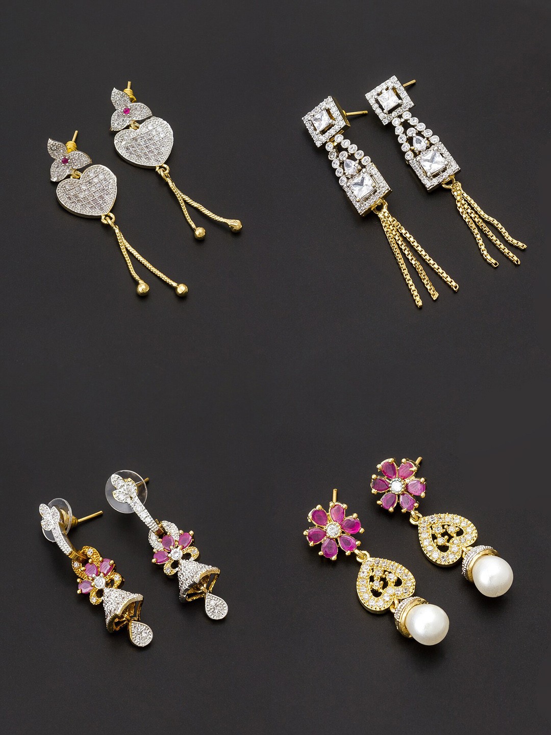 

aadita White & Gold-Toned Set of 4 Contemporary Drop Earrings