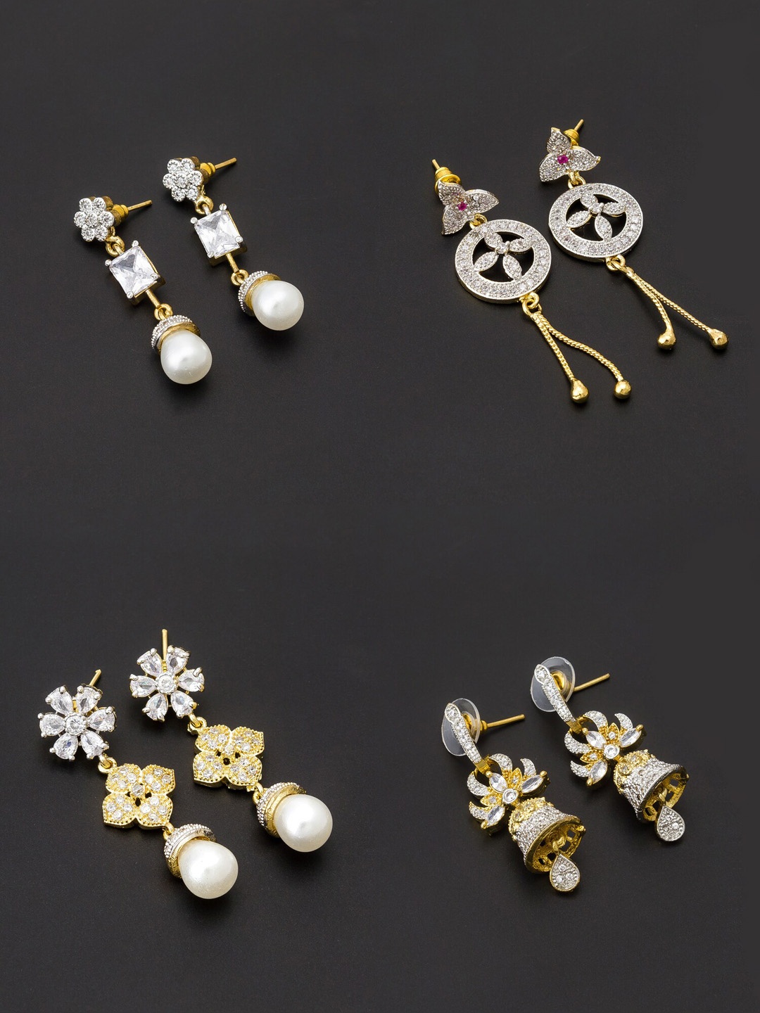 

aadita White & Gold-Toned Set of 4 Contemporary Drop Earrings