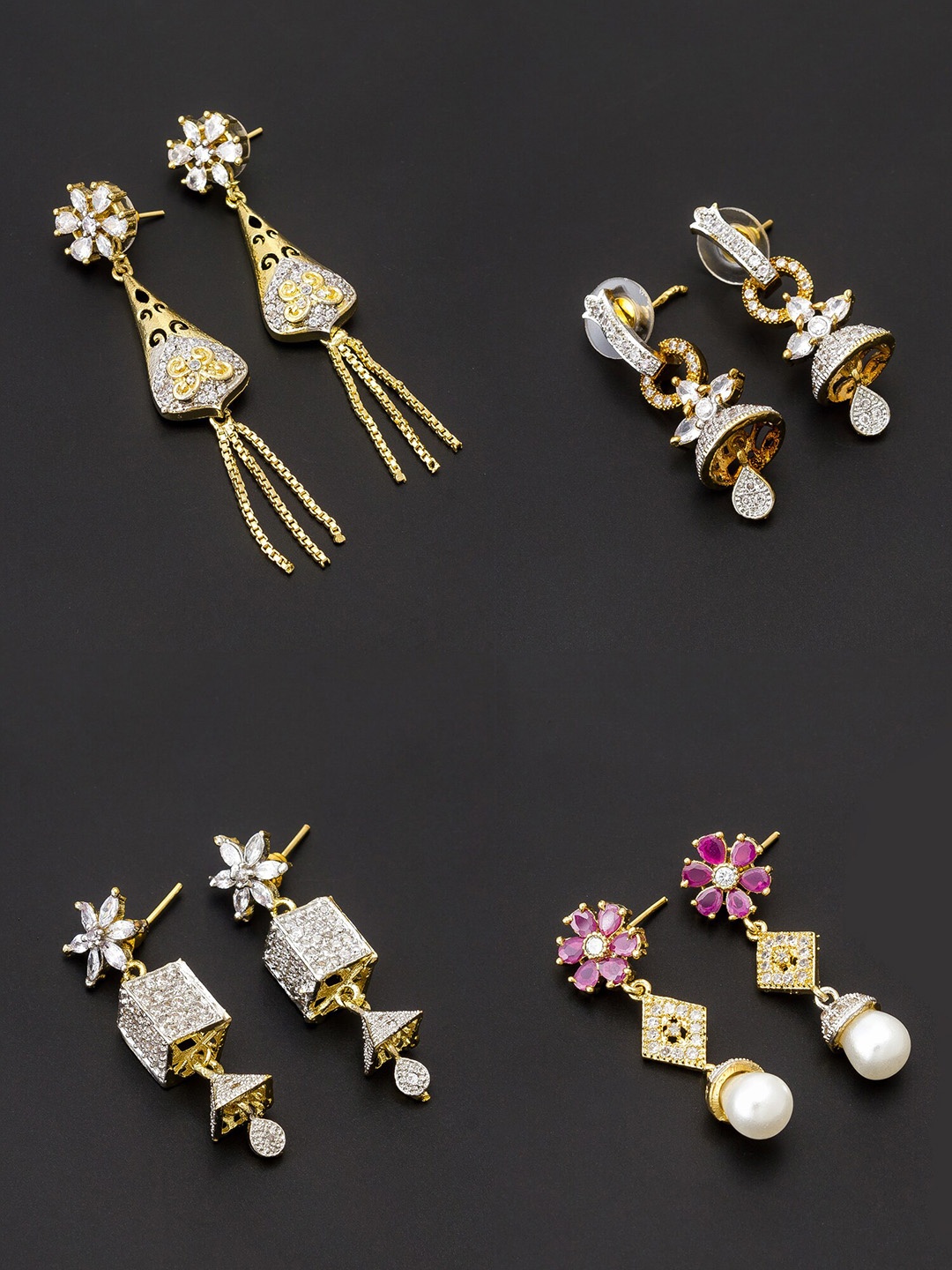

aadita White & Gold-Plated Set of 4 Contemporary Drop Earrings