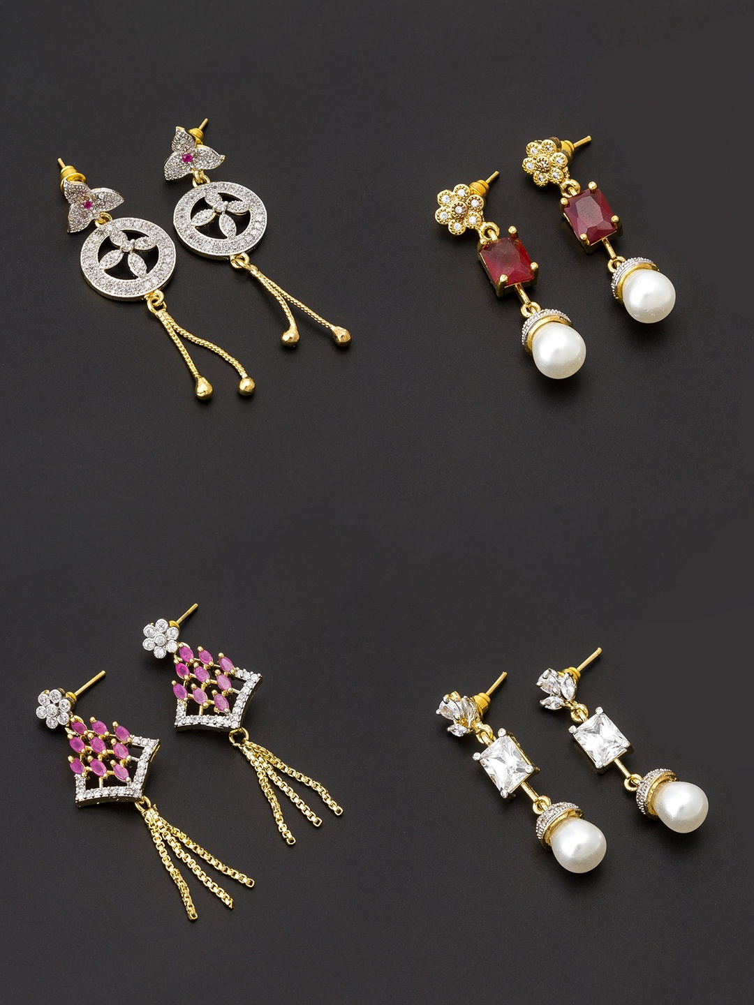 

aadita White & Gold-Plated Set of 4 Contemporary Drop Earrings