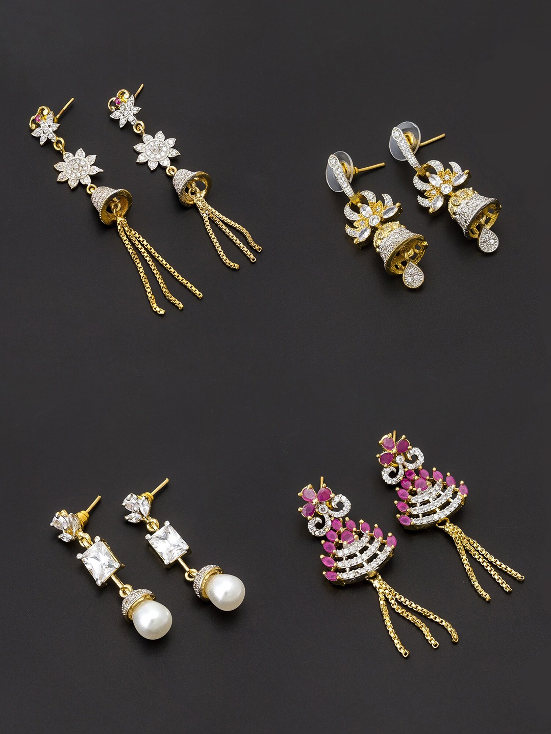 

aadita White & Gold-Toned Set of 4 Contemporary Drop Earrings