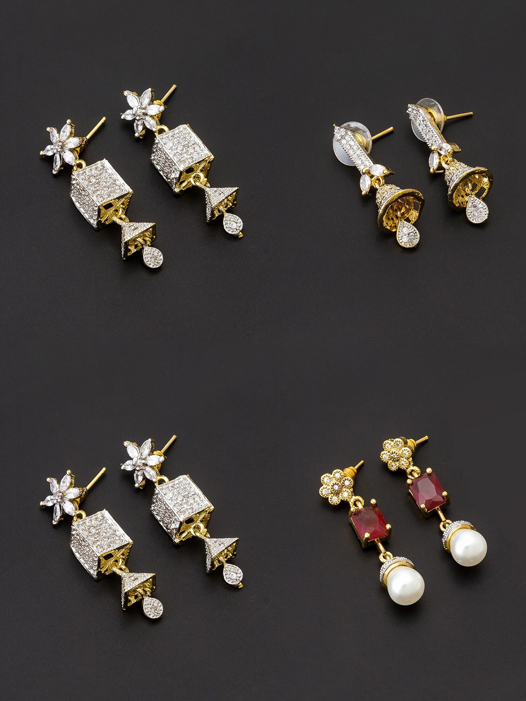 

aadita White & Gold-Toned Set of 4 Contemporary Drop Earrings